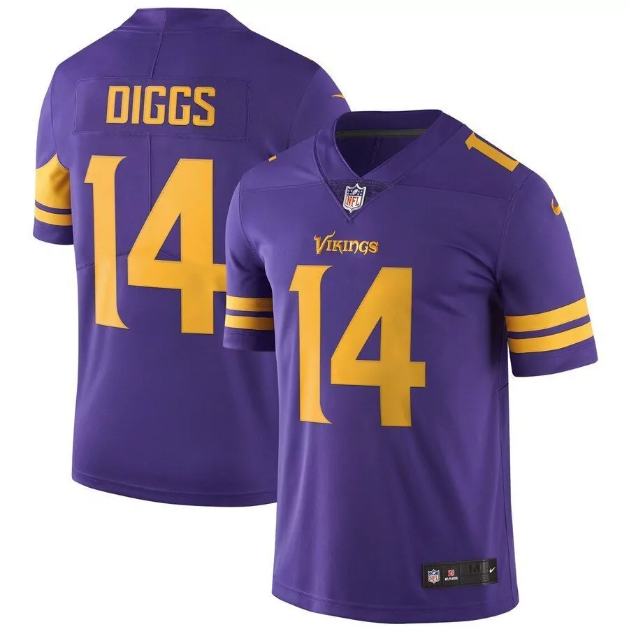 Stefon Diggs 14 Vikings Jersey Purple Men Player Yellow Vapor Rush Limited