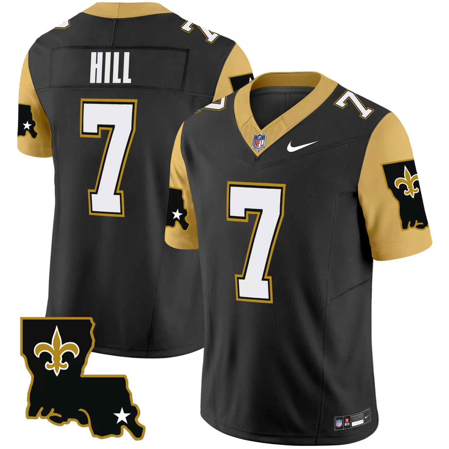 Taysom Hill 7 New Orleans Saints Jersey Black Nflpa Men Standard Gold Legacy v2 All