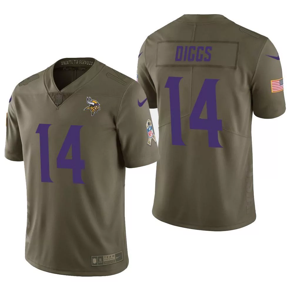 Stefon Diggs 14 Minnesota Vikings Jersey Olive Salute To Service Men In-game Alternate