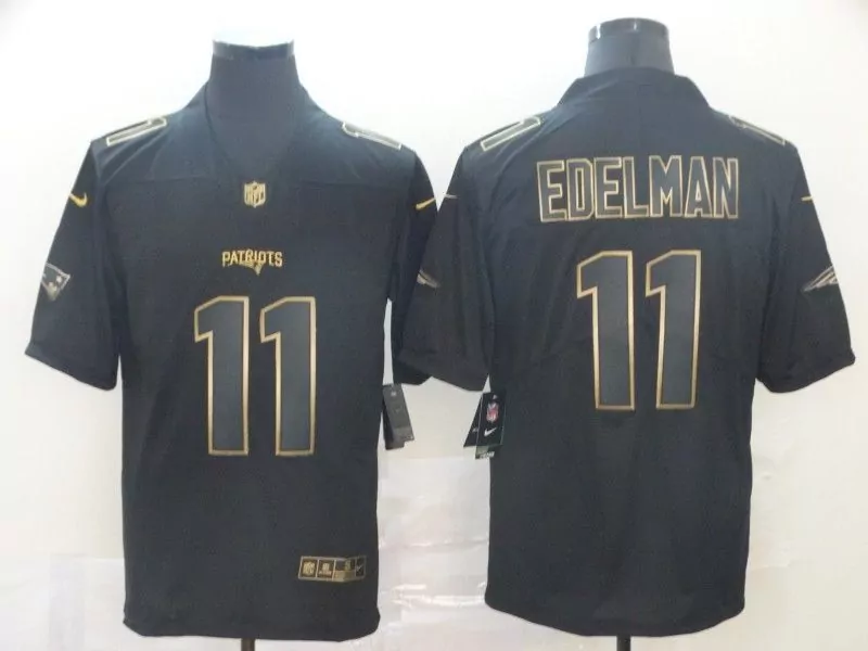 Julian Edelman 11 Patriots Jersey Black Men NFL Gold