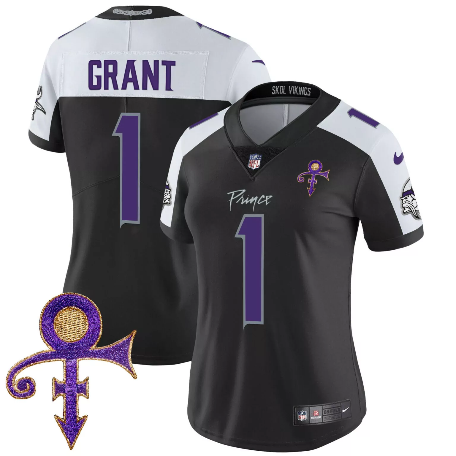 Bud Grant 1 Minnesota Vikings Jersey Black Prince Tribute Symbol Women Alternate