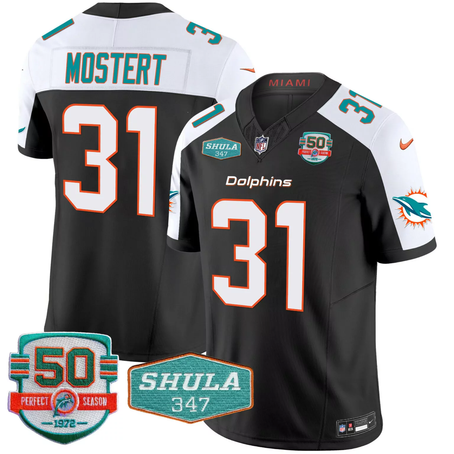Raheem Mostert 31 Dolphins Jersey Black 50th Anniversary Season Shula 347 2022 Men