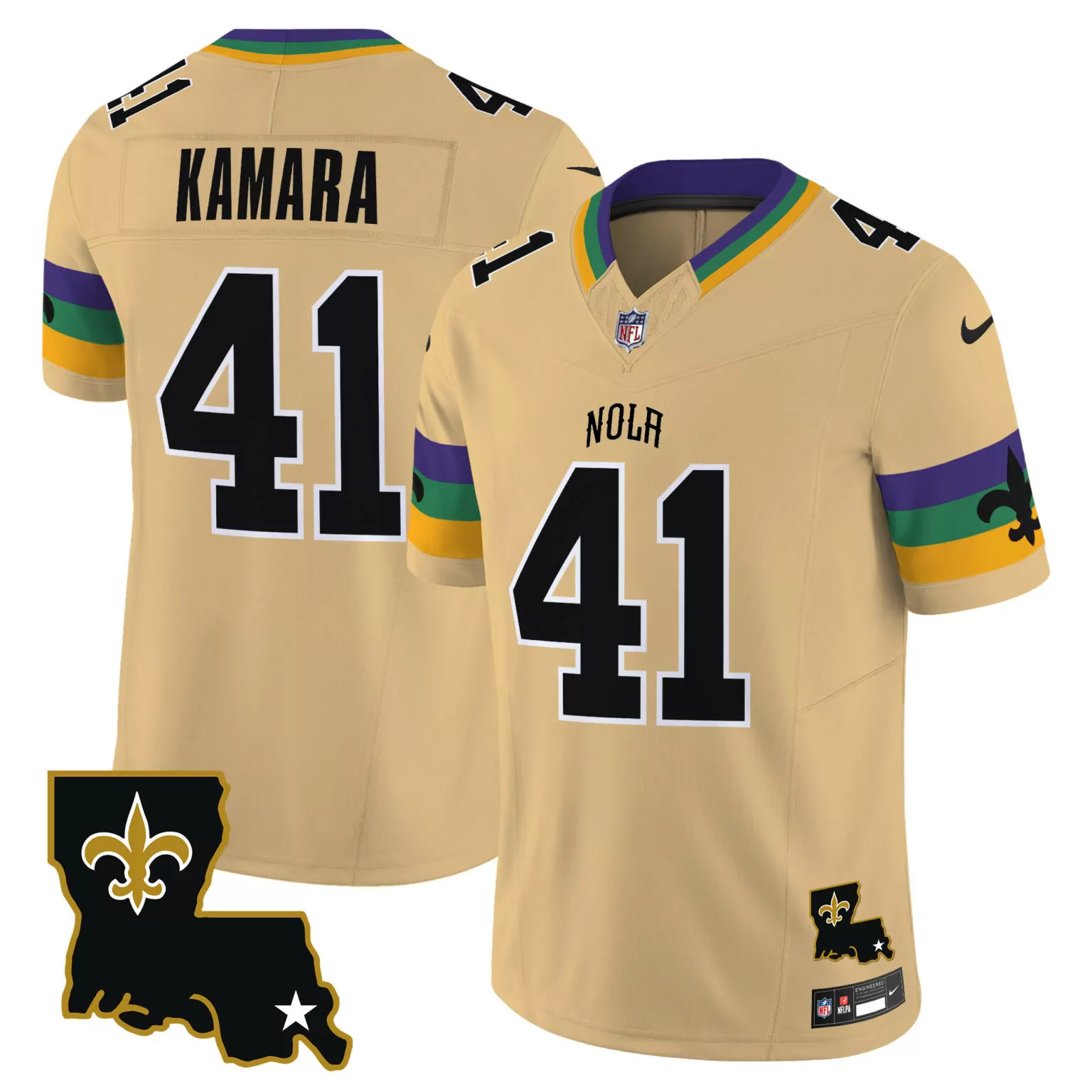 Alvin Kamara 41 Jersey Gold New Orleans Saints Nflpa Men Alternate Black Purple Green