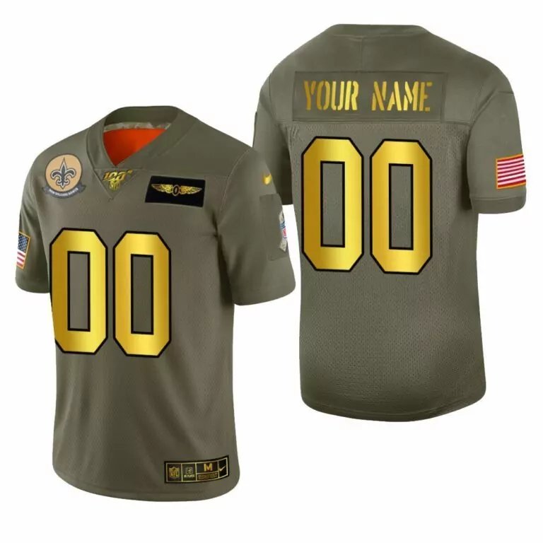 Custom New Orleans Saints Jersey Olive Green Salute To Service Us Flag Wings Men