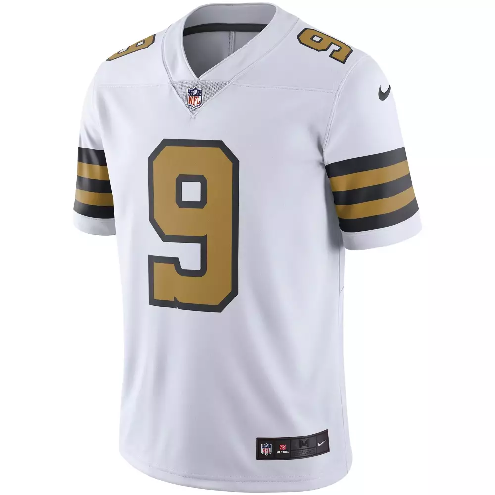 Drew Brees 9 New Orleans Saints Jersey White Men Player Black Gold Vapor Rush Limited