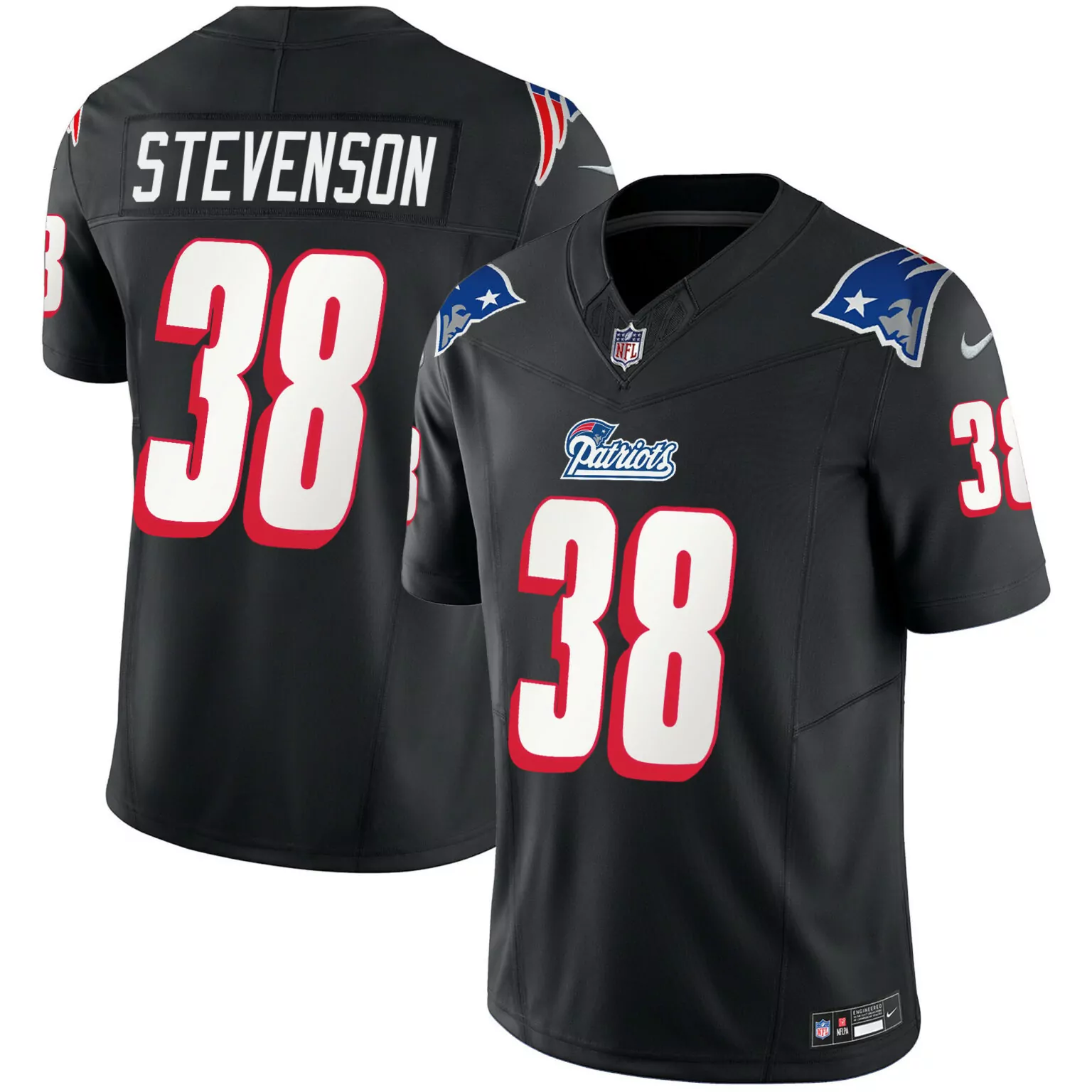 Rhamondre Stevenson 38 Patriots Jersey Black Nflpa Men Replica Red White Blue Throwback