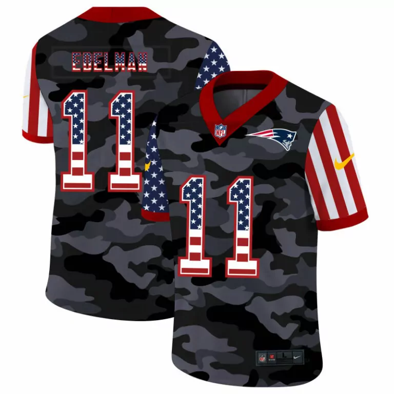 Julian Edelman 11 Jersey Black USA Camo New England Patriots Men Split Custom Design