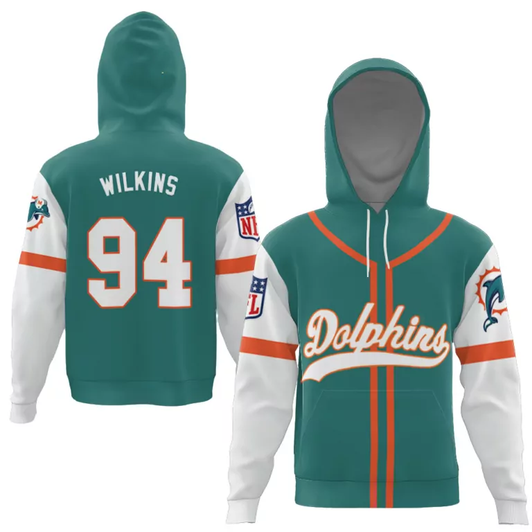 Wilkins 94 Miami Dolphins Jersey Teal Men Hoodie White Orange Throwback Alternate