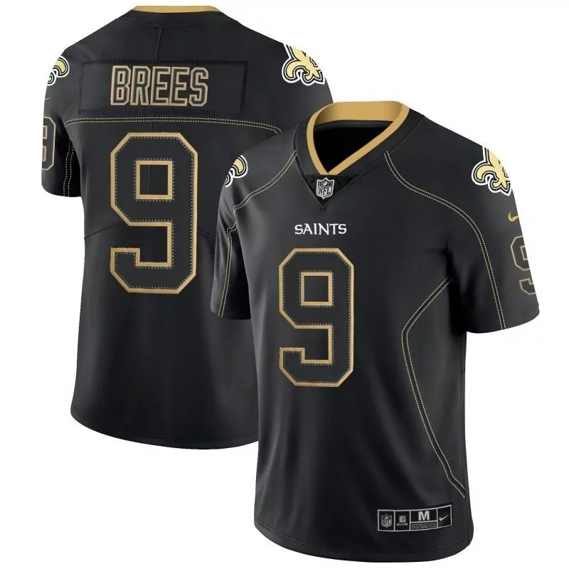 Drew Brees 9 Saints Jersey Black Men Gold Classic