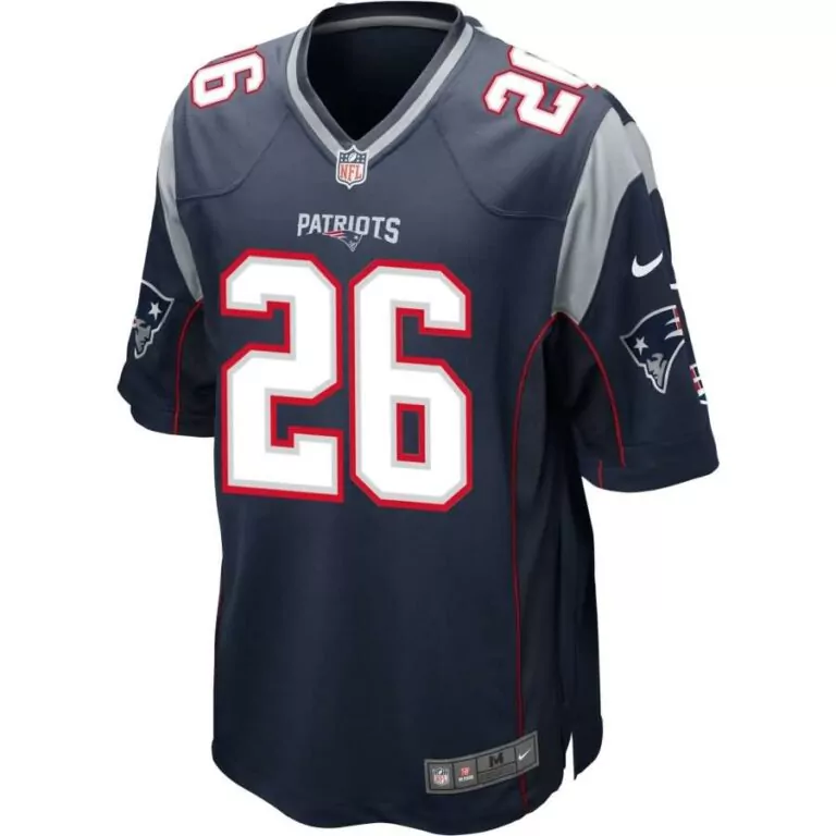 Custom New England Patriots 26 Jersey Navy Blue Men White Red Gray Game