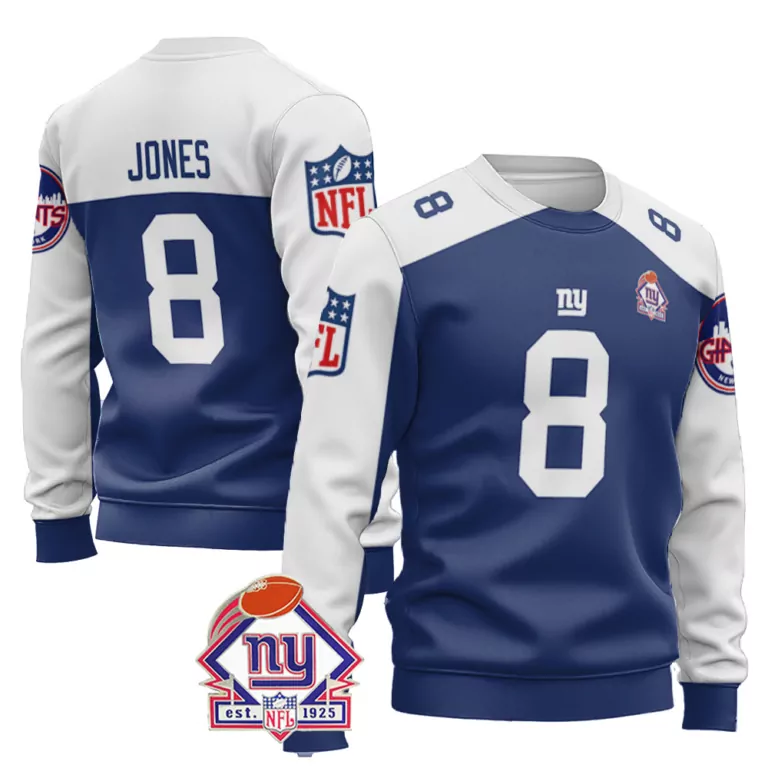 Daniel Jones 8 New York Giants Jersey Blue Men Sweatshirt White Vapor Limited Alternate