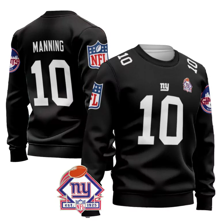 Eli Manning 10 New York Giants Jersey Black G-men Men Sweatshirt White Vapor Limited