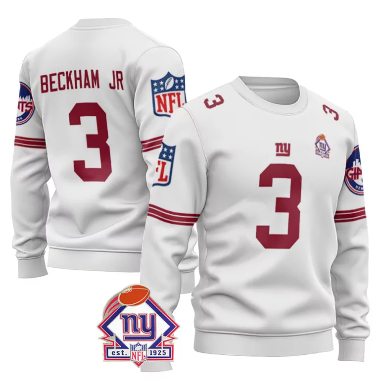 Odell Beckham 3 New York Giants Jersey White Super Bowl Xxv Champions NY Men Sweatshirt