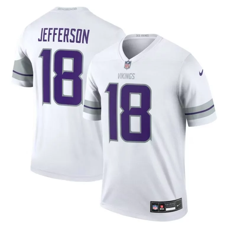 Justin Jefferson 18 Vikings Jersey White Men Alternate Purple Grey