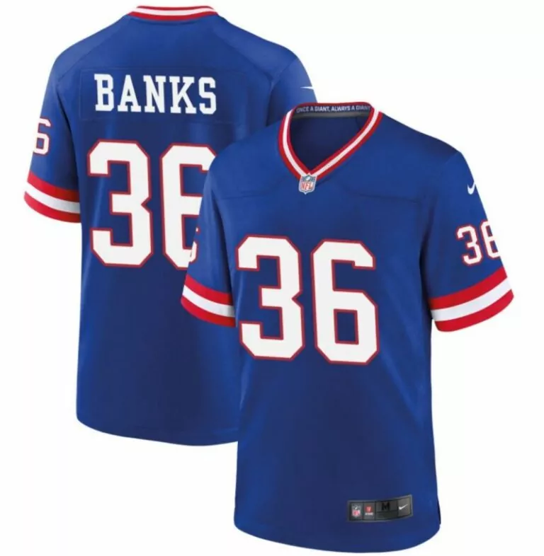 Deonte Banks 36 New York Giants Jersey Royal Blue Men Standard White Red Classic