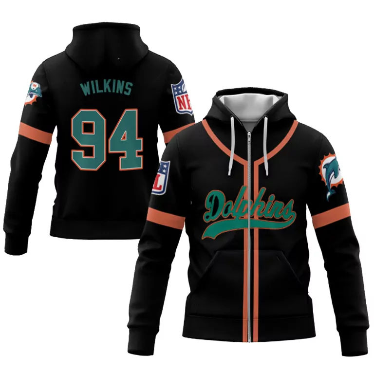 Wilkins 94 Miami Dolphins Jersey Black Hoodie Aqua Orange Throwback