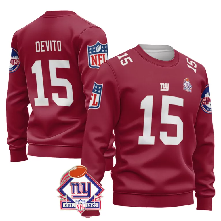 Tommy Devito 15 New York Giants Jersey Maroon Player Men Sweatshirt White Blue Vapor
