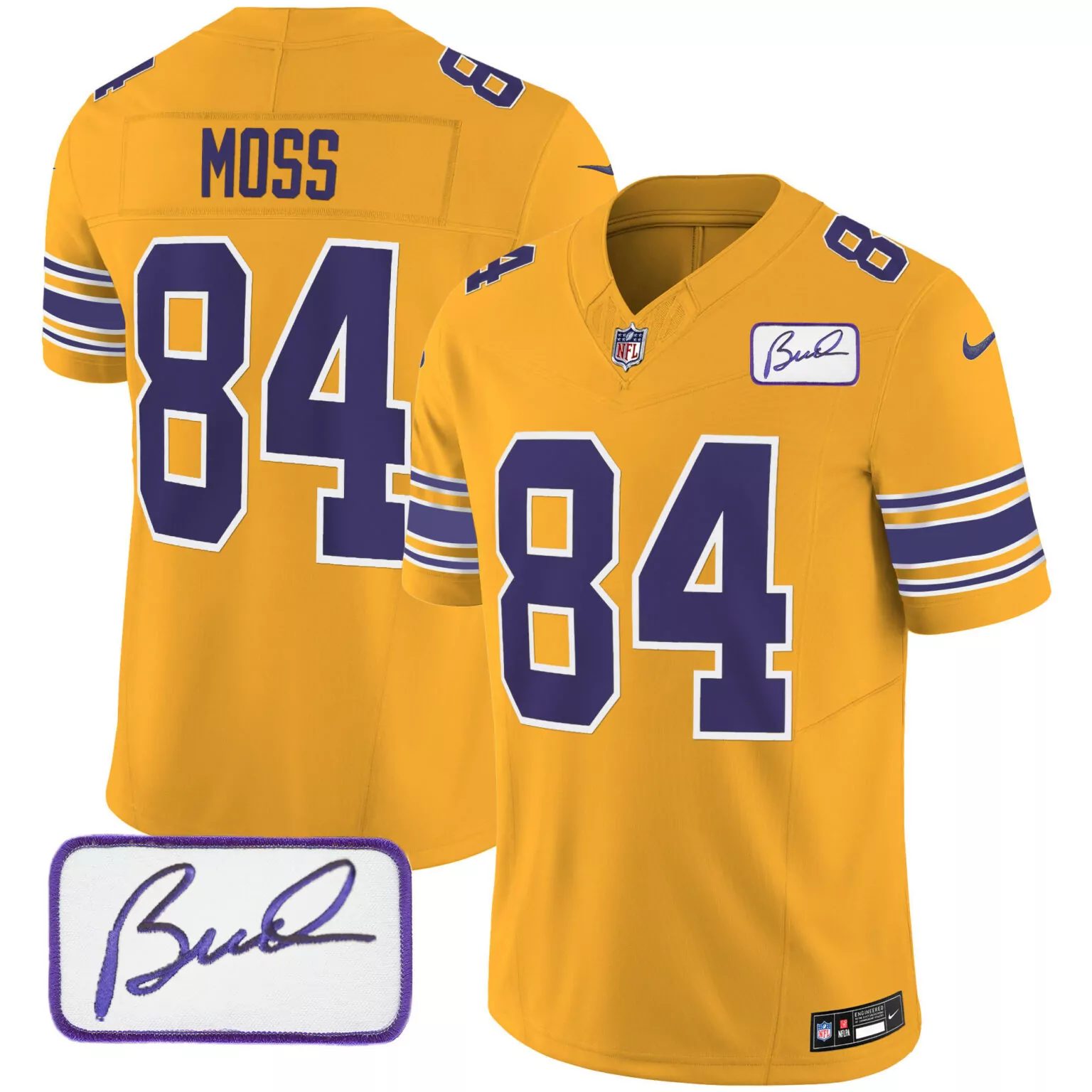 Randy Moss 84 Minnesota Vikings Jersey Gold Bud Grant Autograph Men Player Purple