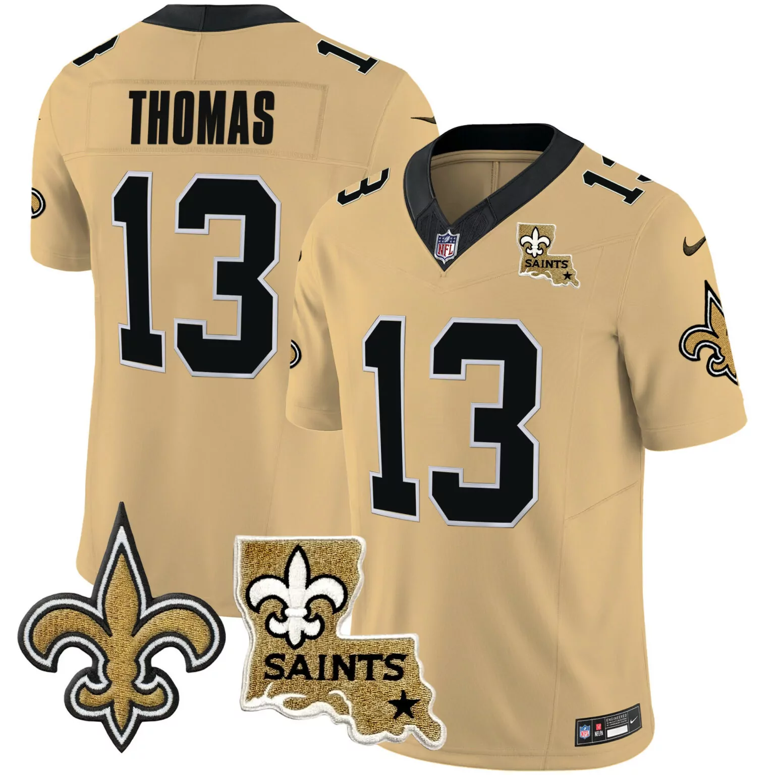 Michael Thomas 13 Saints Jersey Gold Collection Louisiana Outline Fleur-de-lis Men