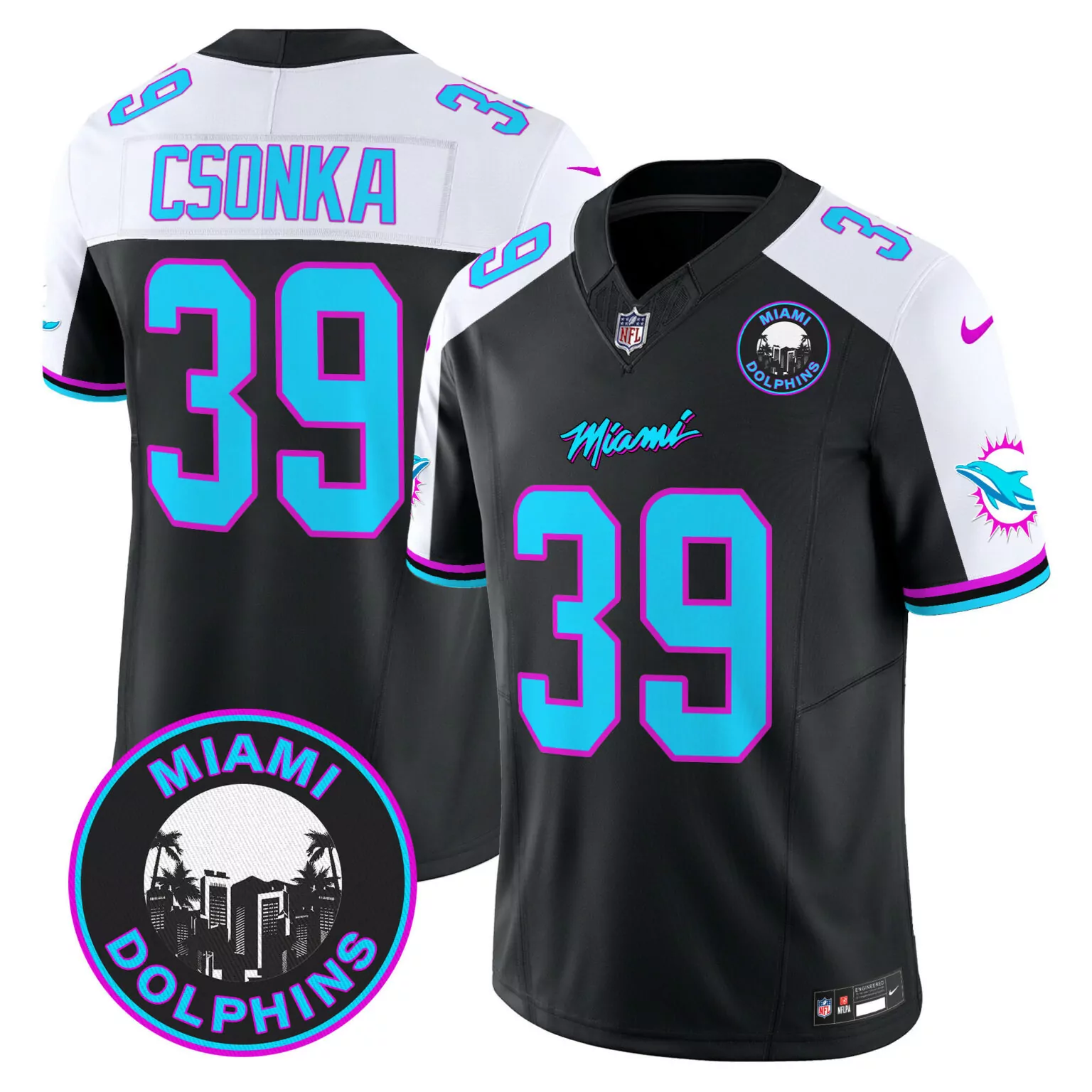 Larry Csonka 39 Miami Dolphins Jersey Black Vice Nflpa Men Alternate Split Design