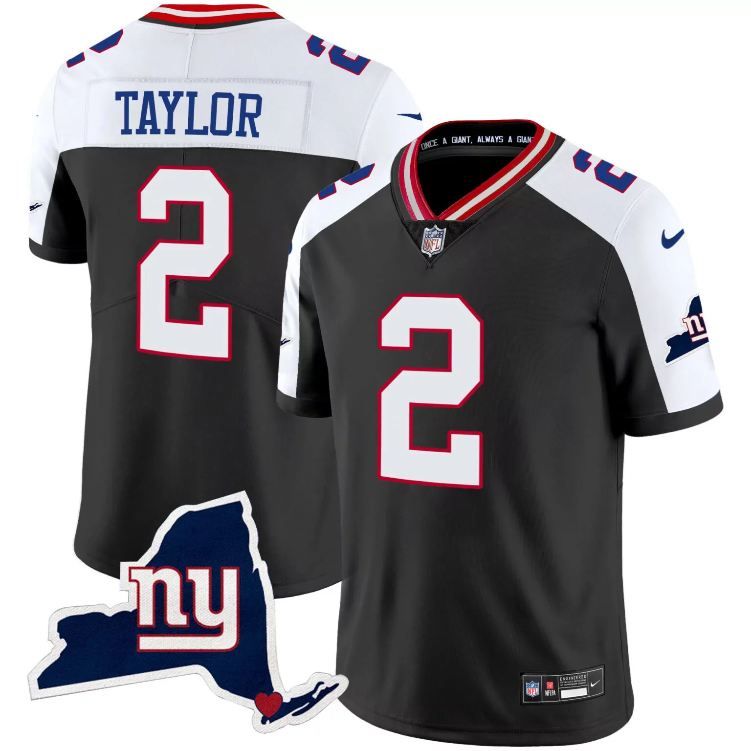 Tyrod Taylor 2 New York Giants Jersey Black NY State Outline Nflpa Men Standard Alternate