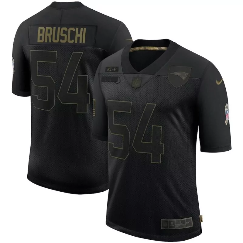 Tedy Bruschi 54 Jersey Black New England Patriots Men Replica Gold Vapor