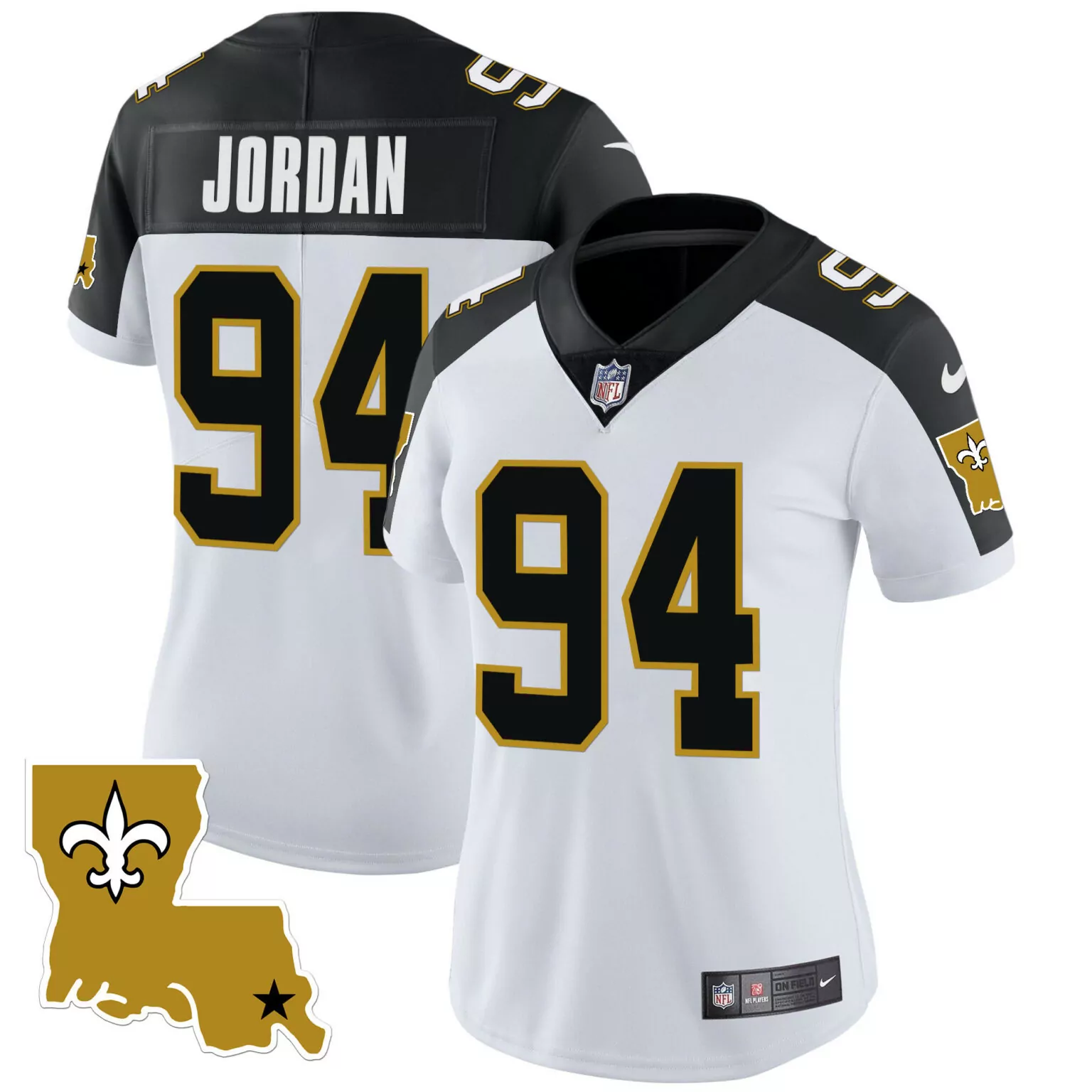 Jordan 94 New Orleans Saints Jersey White Men Replica Alternate Black Gold Legacy