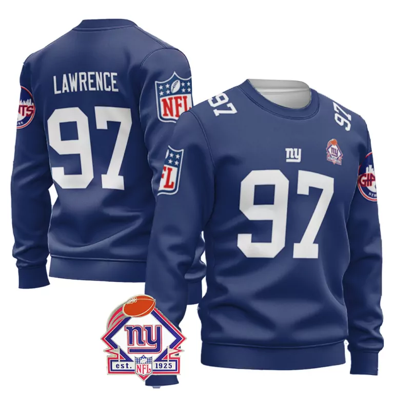 Dexter Lawrence 97 Jersey Blue New York Giants NY Men Crewneck Sweatshirt White Vapor