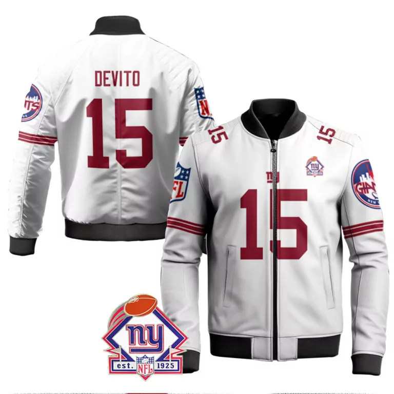 Tommy Devito 15 New York Giants Jersey White NY Men Bomber Jacket Red Blue Vapor