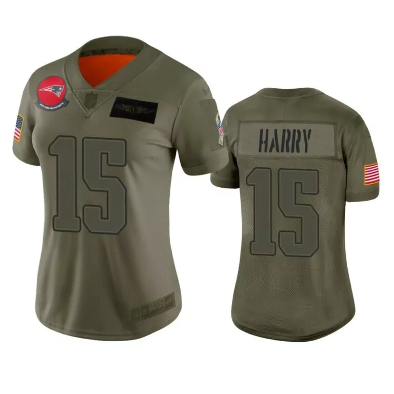 Nkeal Harry 15 Jersey Olive Green Salute To Service New England Patriots American Flag