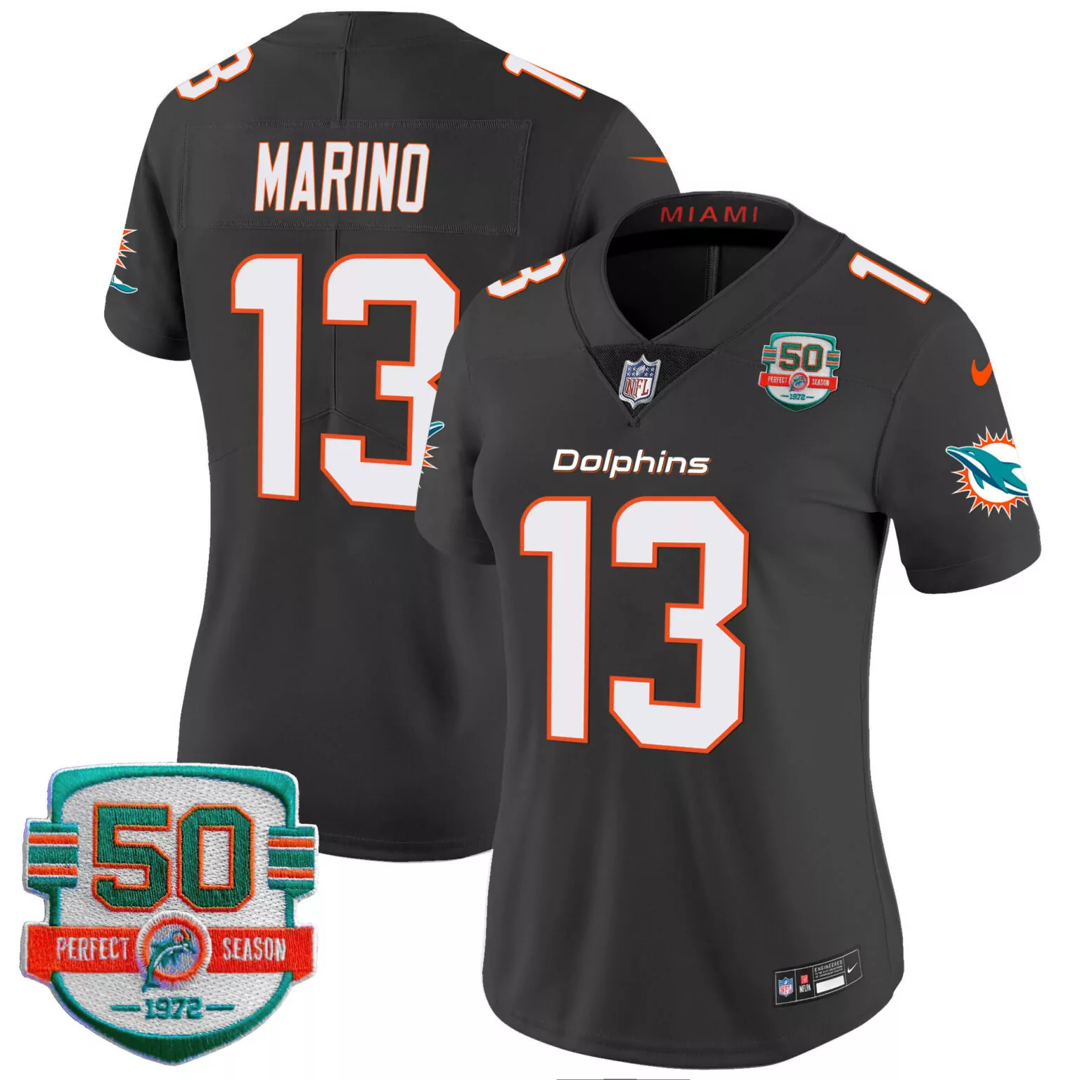 Dan Marino 13 Miami Dolphins Jersey Charcoal Men Replica Orange White All Stitched