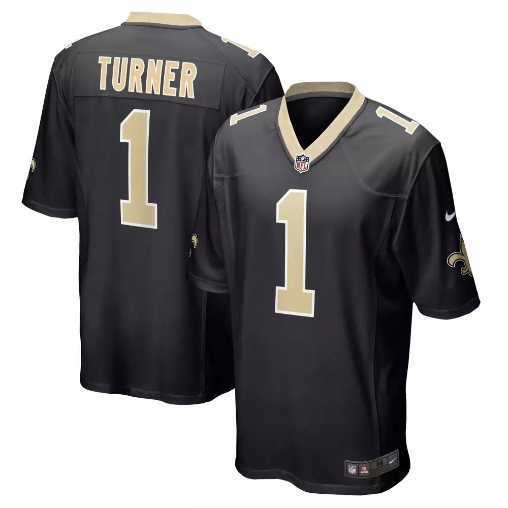 Payton Turner 1 Jersey Black New Orleans Saints Men Gold Game