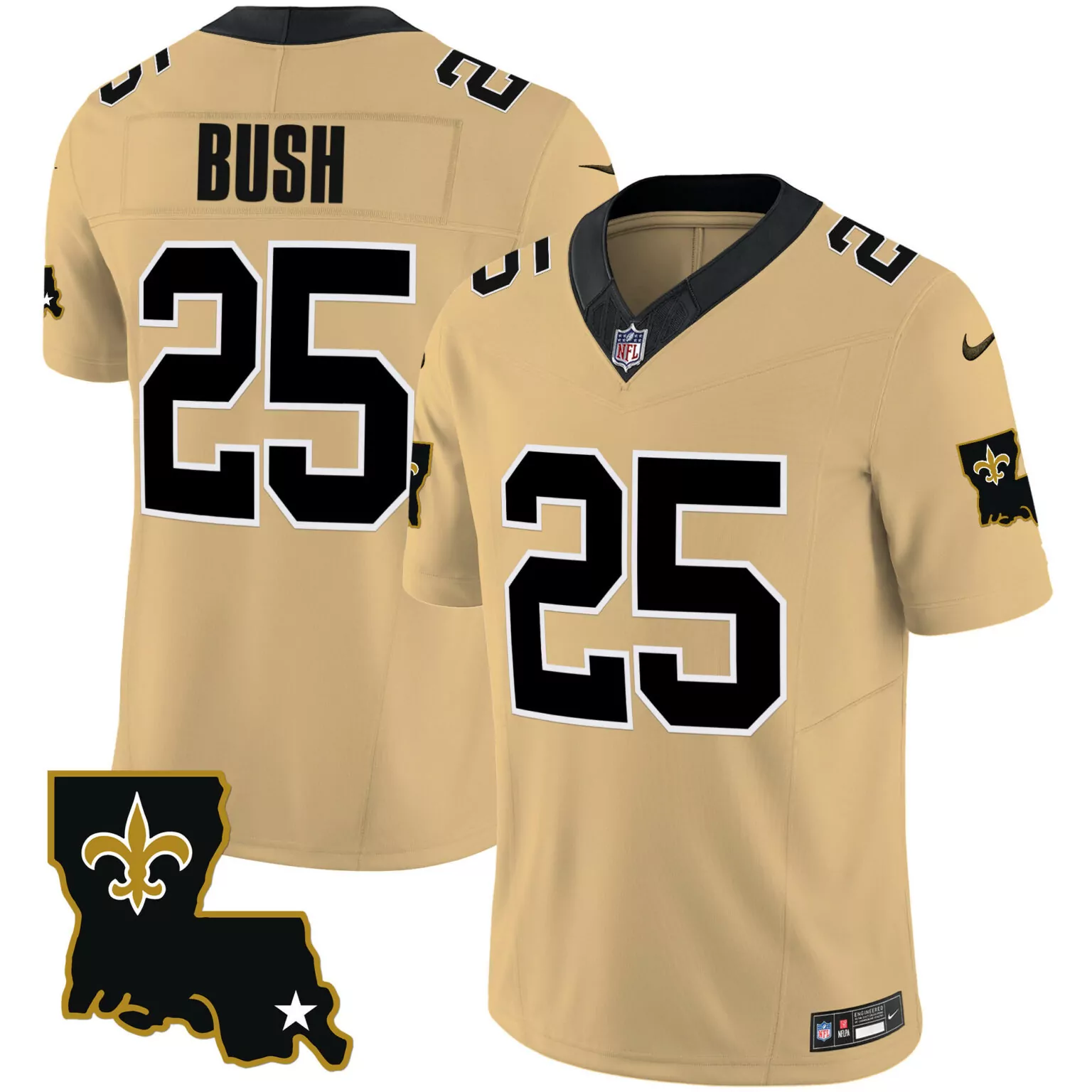 Reggie Bush 25 New Orleans Saints Jersey Gold Men Black White Legacy All Stitched