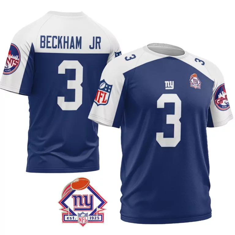 Odell Beckham 3 New York Giants Jersey Blue NY Established 1925 Men White Vapor Limited