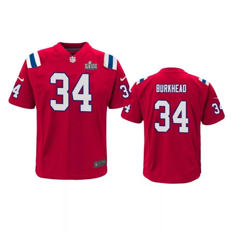 Rex Burkhead 34 Jersey Red New England Patriots Super Bowl Liii Men Authentic Blue