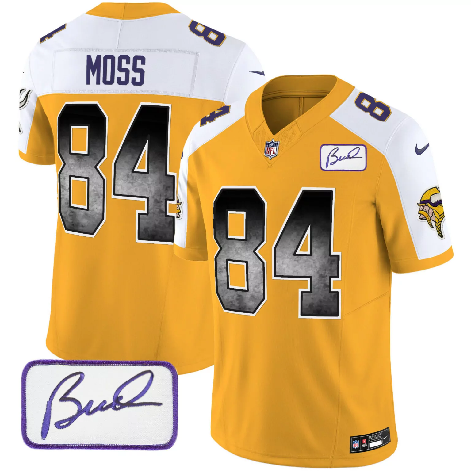 Randy Moss 84 Minnesota Vikings Jersey Yellow Autograph Men Replica White Purple