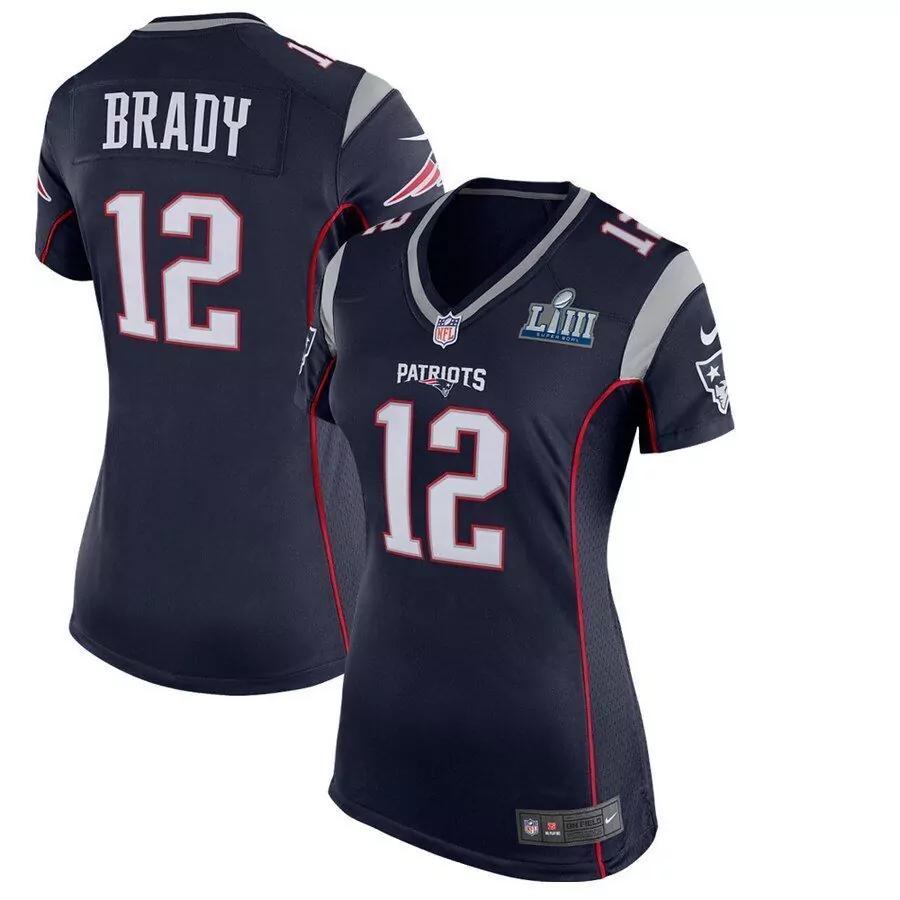 Tom Brady 12 Patriots Jersey Navy Super Bowl Liii Women NFL Red Gray Game
