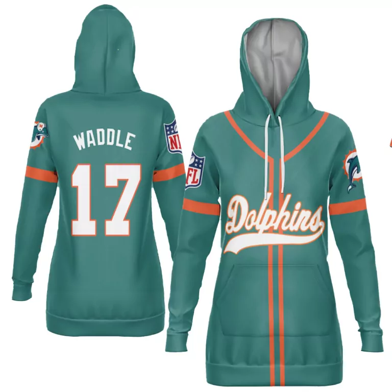 Jaylen Waddle 17 Miami Dolphins Jersey Teal Women Hoodie Orange White Throwback