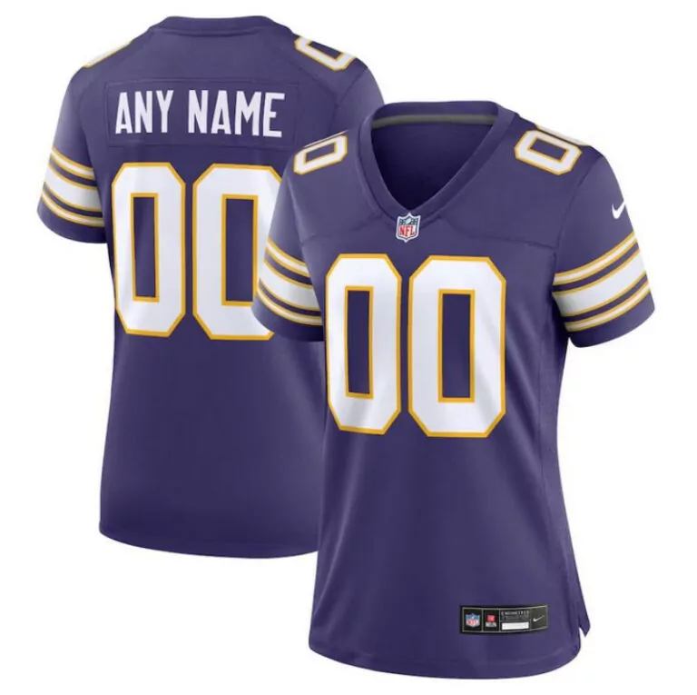 Minnesota Vikings Jersey Purple Women Player White Gold Custom Stitched Game