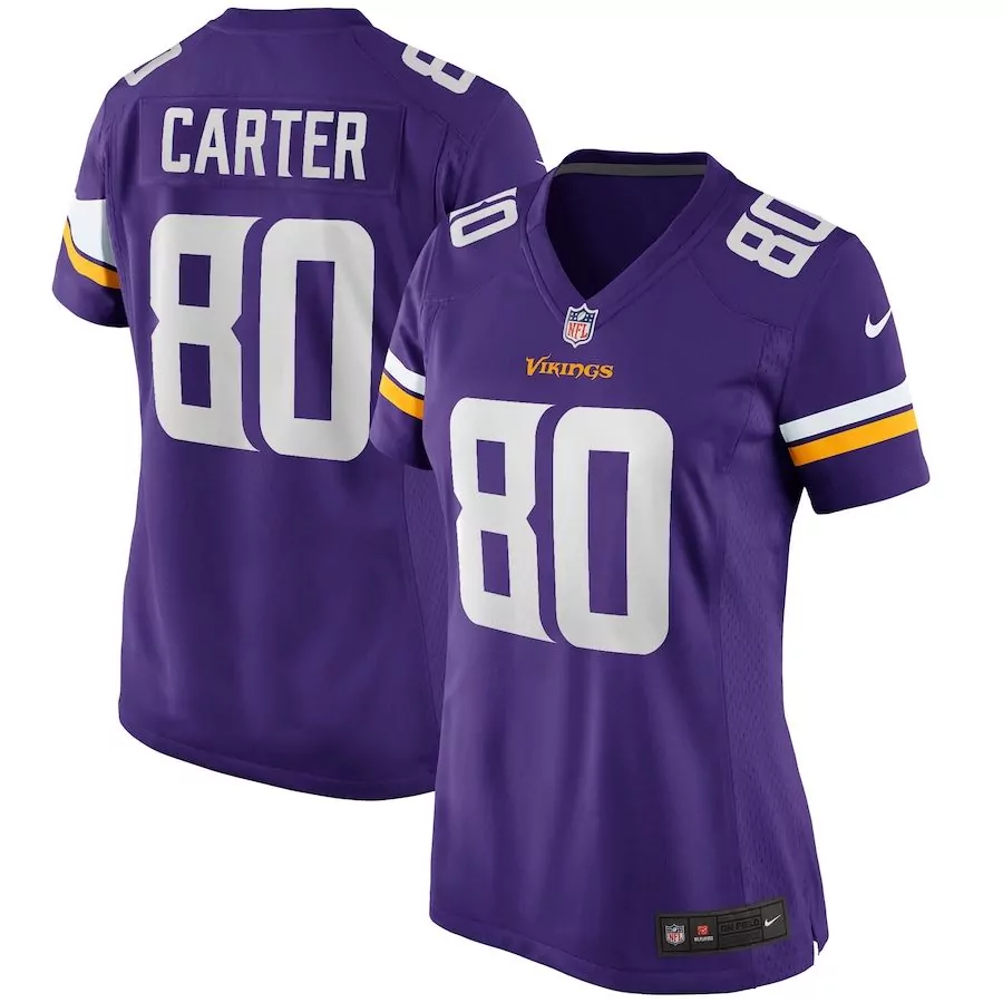 Cris Carter 80 Vikings Jersey Purple Men White Gold Game Retired