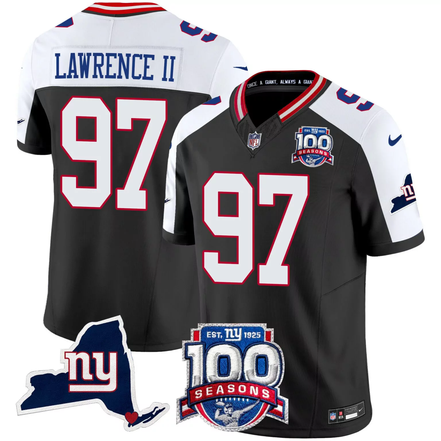 Dexter Lawrence 97 Jersey Black NFL 100 Seasons New York Giants Men White Red Alternate