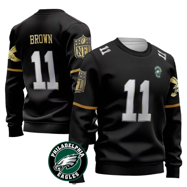 Aj Brown 11 Philadelphia Eagles Jersey Black Men Sweatshirt Gold White Silver Throwback