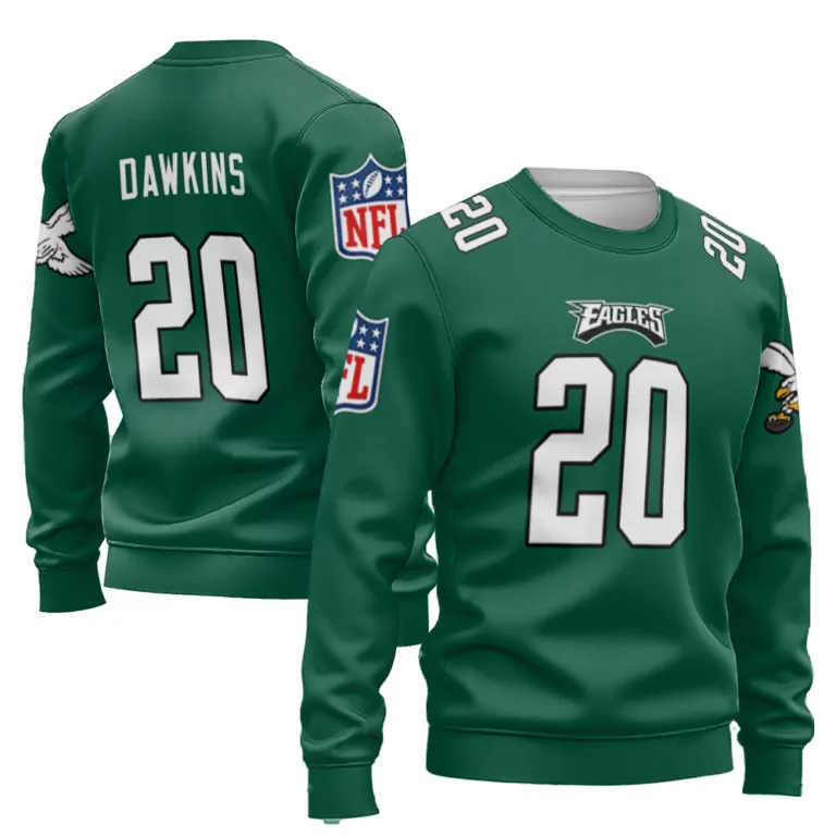 Brian Dawkins 20 Eagles Jersey Green Men Sweatshirt White Vapor Limited Collection