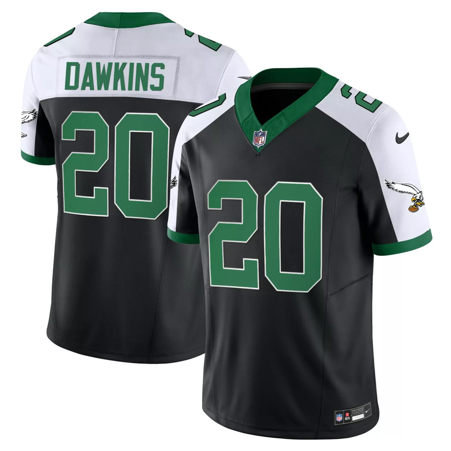 Brian Dawkins 20 Jersey Black Alternate Philadelphia Eagles Men Split Design Green