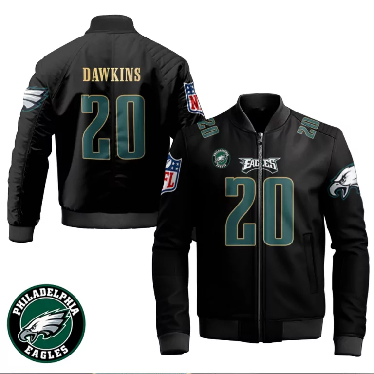 Brian Dawkins 20 Jersey Black Philadelphia Eagles Men Bomber Jacket Green White Gold