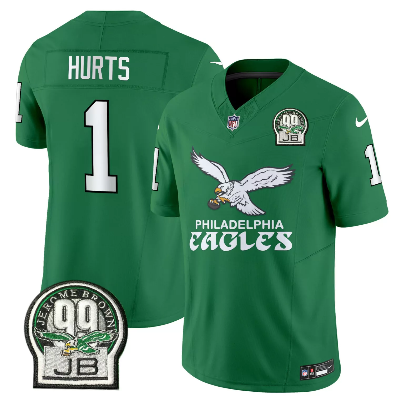 Jalen Hurts 1 Philadelphia Eagles Jersey Green Jerome Brown 99 Jb Men NFL White v5