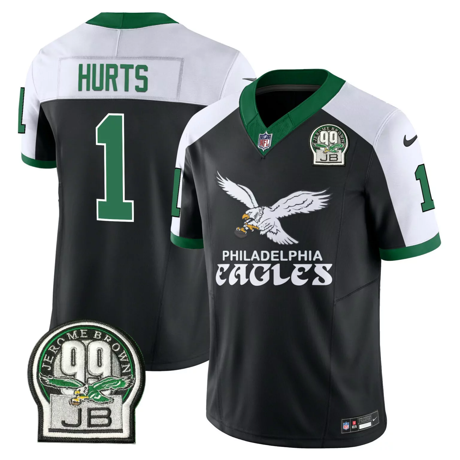 Jalen Hurts 1 Philadelphia Eagles Jersey Black Jerome Brown Legacy 99 Jb Men White