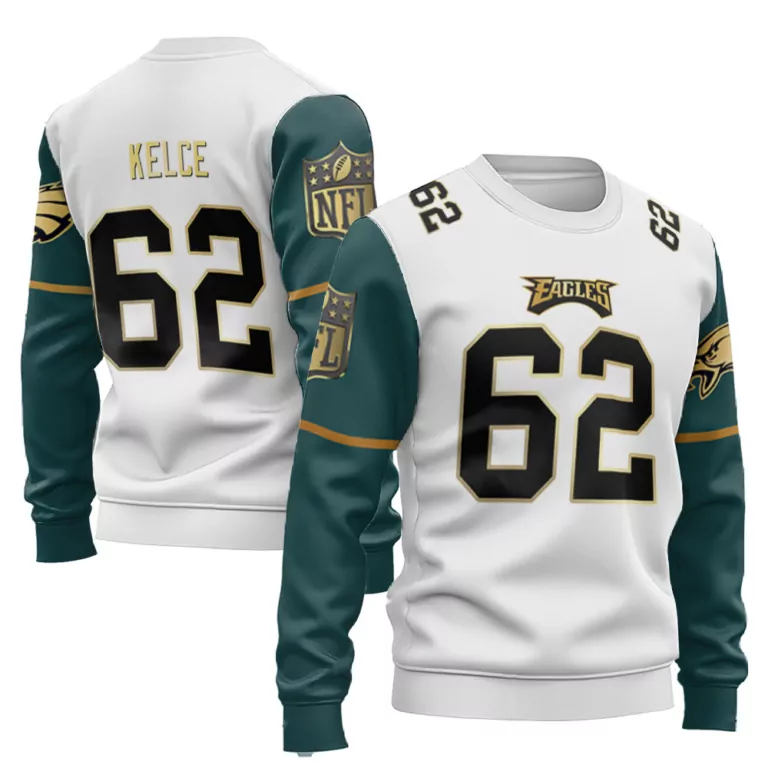 Jason Kelce 62 Eagles Jersey White Men Green Gold Vapor