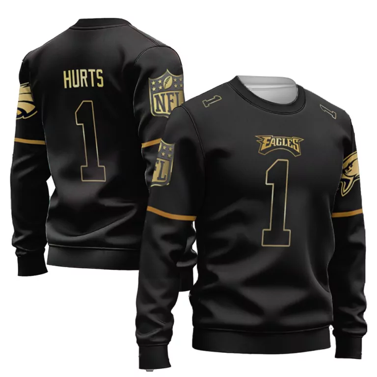 Jalen Hurts 1 Eagles Jersey Black Men Sweatshirt Gold Vapor
