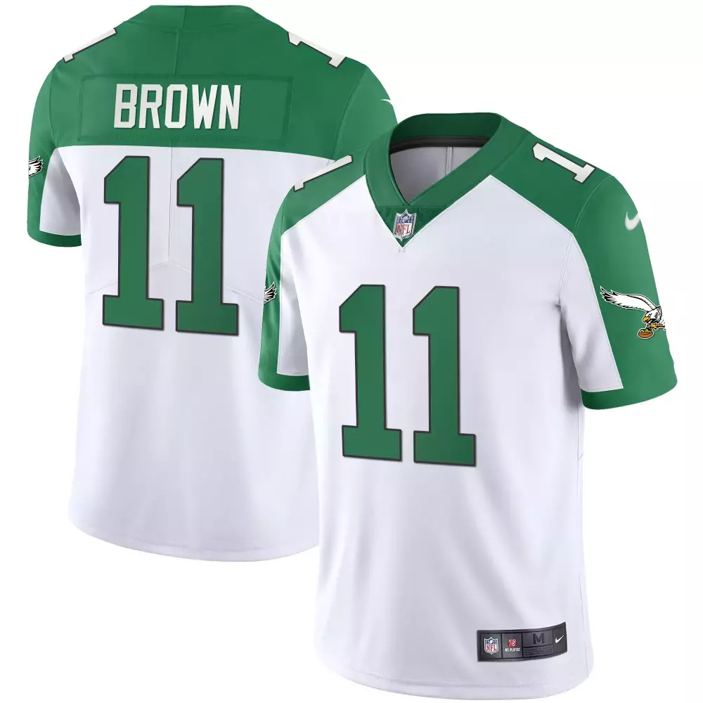 Brown 11 Philadelphia Eagles Jersey White Men Alternate Green All Stitched